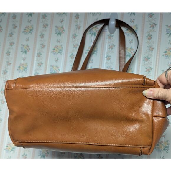 Liz Claiborne Tote Shoulder Bag Large Cognac Double Strap Purse spacious career - Picture 4 of 16